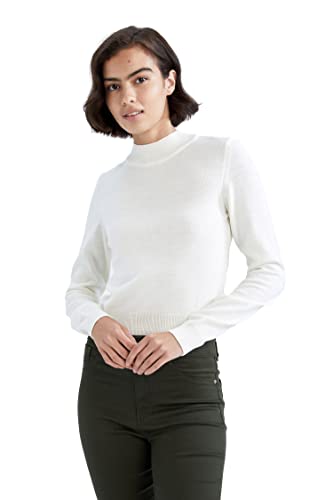 DeFacto Pullover Normal Passform für Damen - Rollkragenpullover Pulli für Oberteile Damen Ecru,L von DeFacto