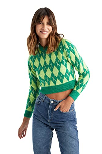 DeFacto Pullover Normal Passform für Damen - Rollkragenpullover Pulli für Oberteile Damen GREEN-400-08,3XL von DeFacto