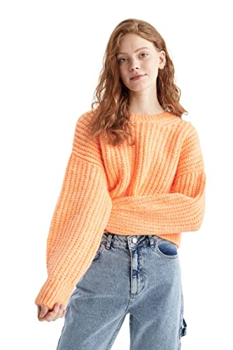 DeFacto Pullover Normal Passform für Damen - Rollkragenpullover Pulli für Oberteile Damen ORANGE,3XL von DeFacto