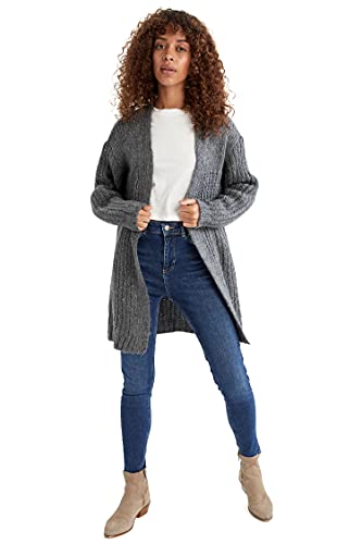 DeFacto Strickjacke Normal Passform für Damen Cardigan für Oberteile Damen Anthra Melange,S von DeFacto