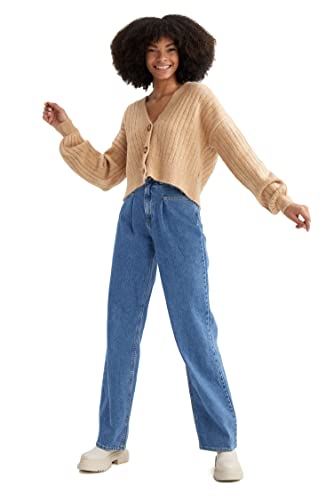 DeFacto Strickjacke Normal Passform für Damen Cardigan für Oberteile Damen BEIGE,XXL von DeFacto