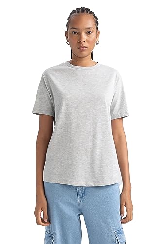 DeFacto Women's B0642AX T-Shirt, Grey Melange, M von DeFacto