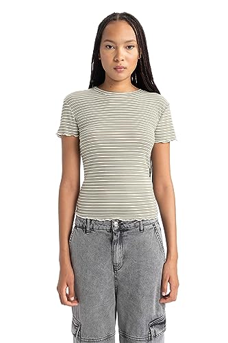 DeFacto Women's B0645AX T-Shirt, Khaki, XS von DeFacto