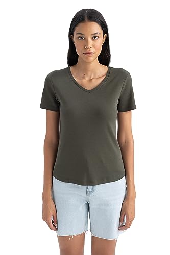 DeFacto Women's B0647AX T-Shirt, D.Khaki, Large von DeFacto