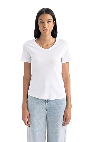 DeFacto Women's B0647AX T-Shirt, White, XS von DeFacto