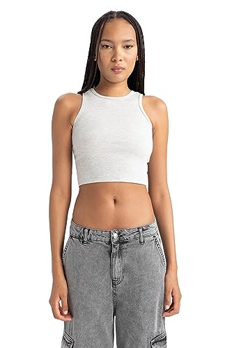 DeFacto Women's B0658AX T-Shirt, Grey Melange, Small von DeFacto