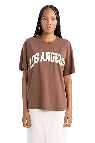 DeFacto Women's B0661AX T-Shirt, Brown, Large von DeFacto