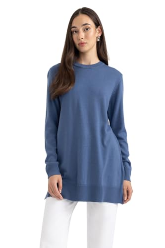 DeFacto Damen Oversize Shirt Tunika - Langarm Longshirt - Bequeme Tops für Damen -Lässiges Langarmshirt Regular Fit C Neck von DeFacto
