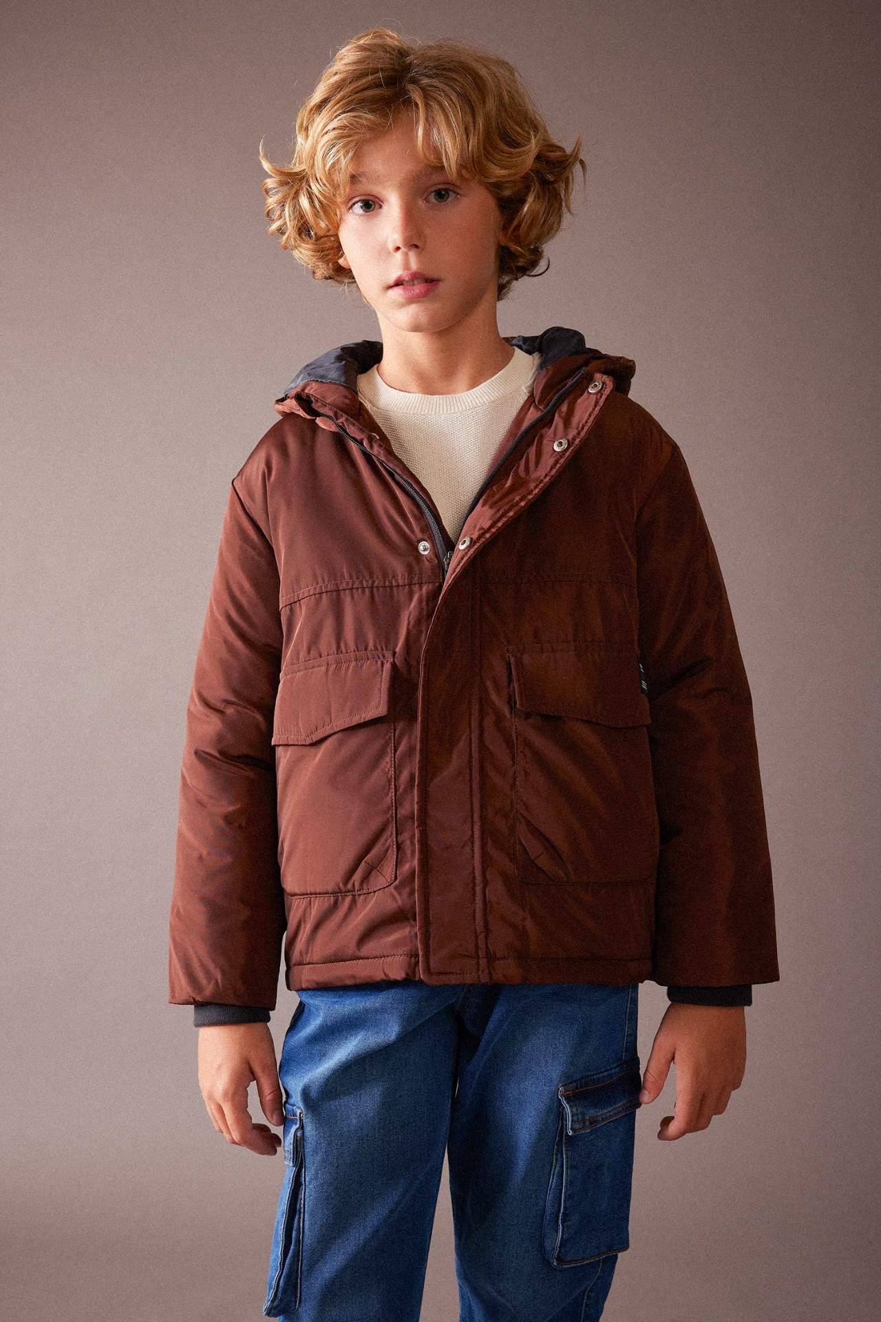 Jungen Regular Fit wasserabweisende Jacke mit Kapuze von DeFacto