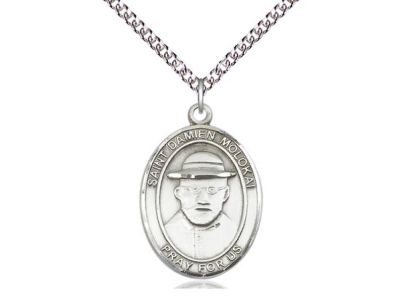 Saint Damien Of Molokai Silbermedaille Mit Silberkette von DeGrandpreJewelers