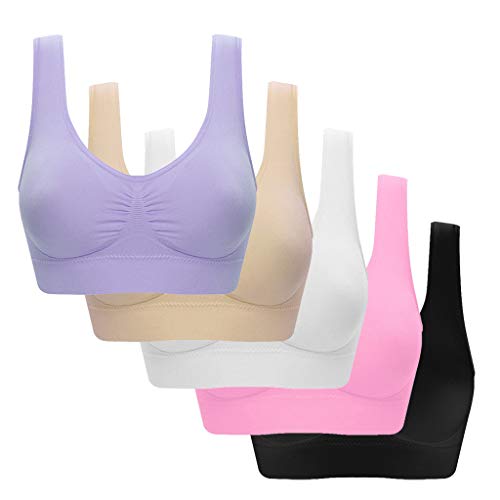 5 Stück Damen Sport BH Ohne Buegel BH Damen Baumwolle Bustier Damen Sport BH Starker Halt Große Brüste für Frauen Bustier Gepolstert Damen Sporttops Yoga Tops Damen BH Damen Push Up von DeHolifer