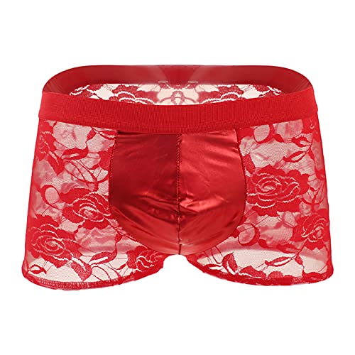 Boxershorts Herren Unterhosen Spitze Unterwäsche Männer Dessous Erotisch Boxer Shorts Rot Dessous Mann Underwear Retroshorts Herren-Boxershorts von DeHolifer