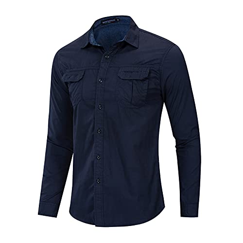 DeHolifer Freizeithemden Langarm Jeanshemd Baumwolle Hemd Herren Regular Fit Lange Ärmel Hemden Langarmhemd Cargo Hemd Männer Herrenhemden Arbeitshemden Langarmshirt Longsleeve von DeHolifer