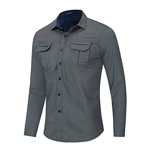 DeHolifer Freizeithemden Langarm Jeanshemd Baumwolle Hemd Herren Regular Fit Lange Ärmel Hemden Langarmhemd Cargo Hemd Männer Herrenhemden Arbeitshemden Langarmshirt Longsleeve von DeHolifer