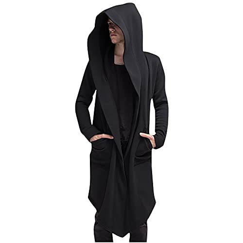 DeHolifer Gotisch Kapuzenpullover Long Strickjacke mit Kapuze Sweatshirt Oversizes Hoodie Herren Pullover Vintage Kapuzenjacke Hooded Pullover Langarm Longsleeve mit Drawstring Taschen von DeHolifer