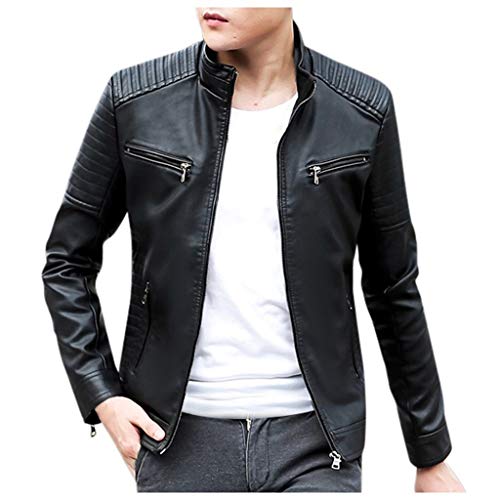 DeHolifer Herren Einfarbig Jacke Kunst- Lederjacke Bikerjacke Biker Übergangsjacke Mantel von DeHolifer