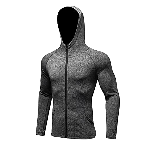 DeHolifer Laufjacke Herren Langarmshirt Fitness Sport Tshirts mit Kapuze Schnell Trocken Kompressionsshirt Herren Langarm Laufshirt Sportshirt Männer Jogginganzug Trainingsanzug Sportwear von DeHolifer