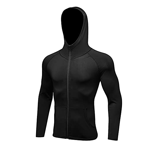 DeHolifer Laufjacke Herren Langarmshirt Fitness Sport Tshirts mit Kapuze Schnell Trocken Kompressionsshirt Herren Langarm Laufshirt Sportshirt Männer Jogginganzug Trainingsanzug Sportwear von DeHolifer