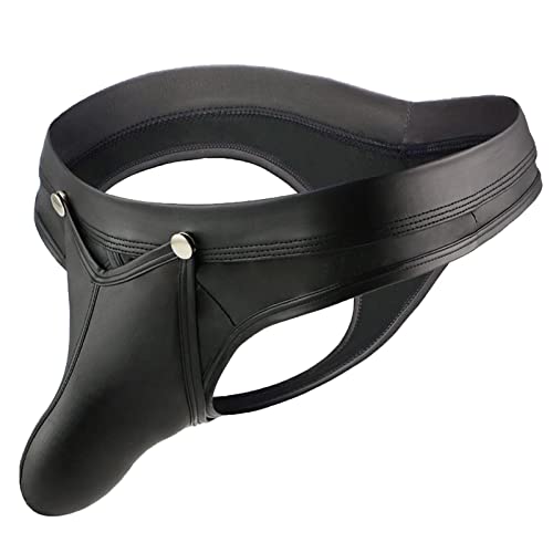 DeHolifer Leder Tanga Schwarz String Tanga Herren Unterhosen Männer Slip Sexy Unterwäsche für Mann Thong Sport G-String Sportunterwäsche Herren-Slips Tanga von DeHolifer