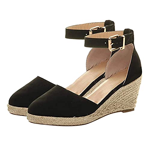 DeHolifer Plateau Sandalen Vorne Geschlossen Damen Schwarz Sommer Espadrilles für Damen Elegant Sommerschuhe Frau Keilsandalen Bequeme Damenschuhe in Übergröße Römersandalen von DeHolifer