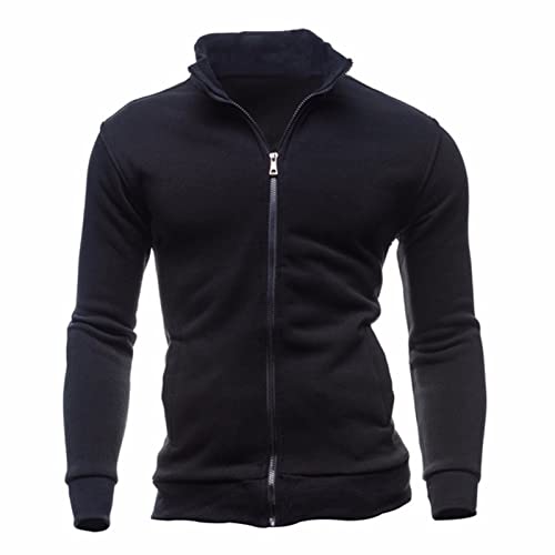 DeHolifer Pullover Herren Ohne Kapuze Klassisch Rollkragen Sweatshirt Herren Langarm Sportjacke Baumwolle Longsleeve Mantel Jacke Männer Pullover Schwarz Kapuzenpullover Kapuzenjacke von DeHolifer