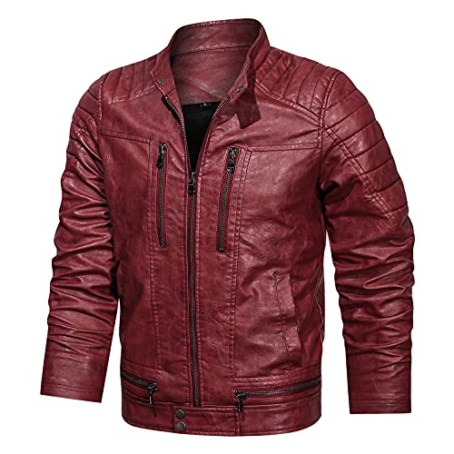 DeHolifer Vintage Jacke Herren Lederjacke Modern Übergangsjacke Herren Kunstlederjacke Winter Herbst Wanderjacke Jacken Männer Mantel Winterjacke Coat Baseball Jacke Freizeitjacke von DeHolifer