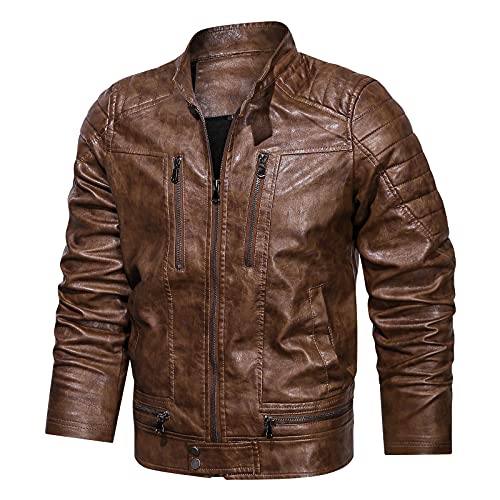 DeHolifer Vintage Jacke Herren Lederjacke Modern Übergangsjacke Herren Kunstlederjacke Winter Herbst Wanderjacke Jacken Männer Mantel Winterjacke Coat Baseball Jacke Freizeitjacke von DeHolifer