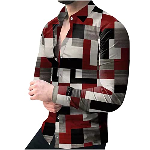 Freizeithemden Herren Hemd Slim Fit Geometrischer Druck Hemd Herren Longsleeve T Shirts Männer Hemden Langarmshirt Frühling Herbst Freizeithemd Herrenhemden Businesshemden von DeHolifer