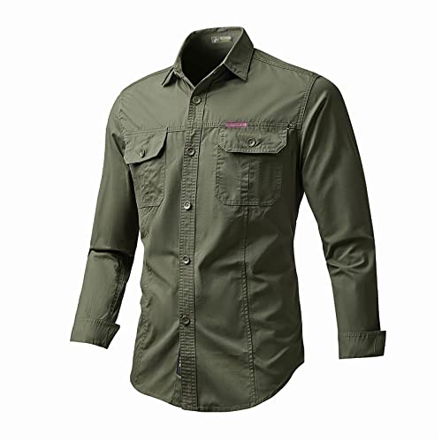 Herren Cargo Hemd Große Größe Freizeithemden Hemd Herren Hemden mit Tasche Baumwolle Hemd Männer Herrenhemden Langarm Arbeitshemden Longsleeve Shirt von DeHolifer