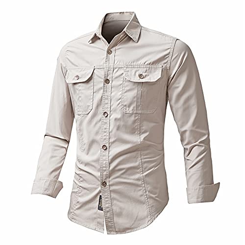 Herren Cargo Hemd Große Größe Freizeithemden Hemd Herren Hemden mit Tasche Baumwolle Hemd Männer Herrenhemden Langarm Arbeitshemden Longsleeve Shirt von DeHolifer