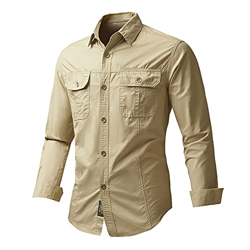 Herren Cargo Hemd Große Größe Freizeithemden Hemd Herren Hemden mit Tasche Baumwolle Hemd Männer Herrenhemden Langarm Arbeitshemden Longsleeve Shirt von DeHolifer