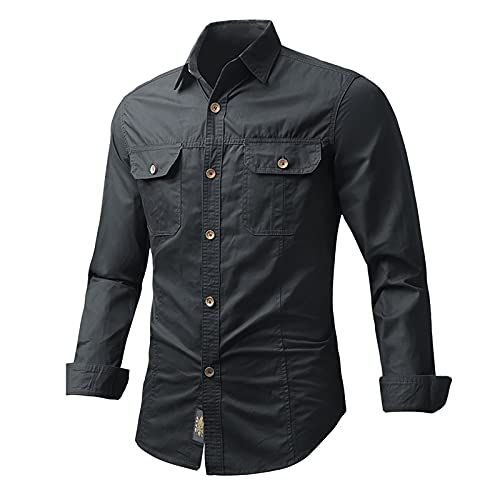 Herren Cargo Hemd Große Größe Freizeithemden Hemd Herren Hemden mit Tasche Baumwolle Hemd Männer Herrenhemden Langarm Arbeitshemden Longsleeve Shirt von DeHolifer