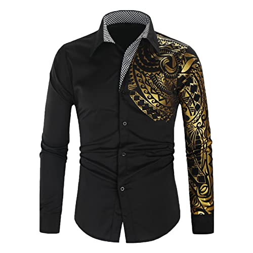 Herren Hemd Slim Fit Golddruck Freizeithemden Hemden Langarm Fashion Herrenhemden Longsleeve Langarmshirt Männer Hemd Freizeithemd Stehkragenhemd von DeHolifer