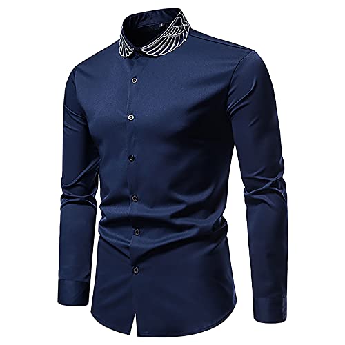 Herren Hemd Slim Fit Langarm Businesshemden Stickerei Hemden Männer Freizeithemden Hochzeit Party Herrenhemden Schwarzes Hemd Herren Shirt Stehkragenhemd Langarmhemd Oberteile von DeHolifer