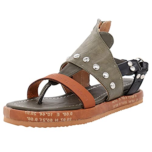 Plateau Sandalen Damen Sommer Schuhe Frau Mit Nieten Vintage Zehensandalen Sommerschuhe Damen Zehentrenner Sandalen Flach Schwarz Elegant Sandaletten Trekkingsandalen von DeHolifer