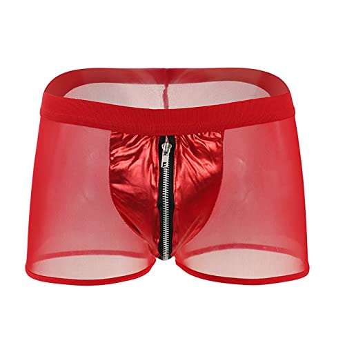 Sexy Boxershorts Herren Unterhosen Mesh Unterwäsche Männer Dessous Erotisch Boxer Shorts Rot Dessous Mann Retroshorts Sexy Unterwäsche für Mann Boxershorts Slips von DeHolifer