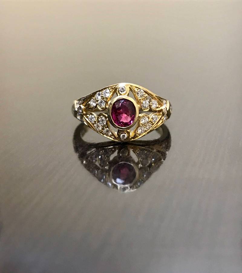 14K Gelb Gold Art Deco Diamant Rubin Verlobungsring - Ehering Ring von DeKaraDesigns