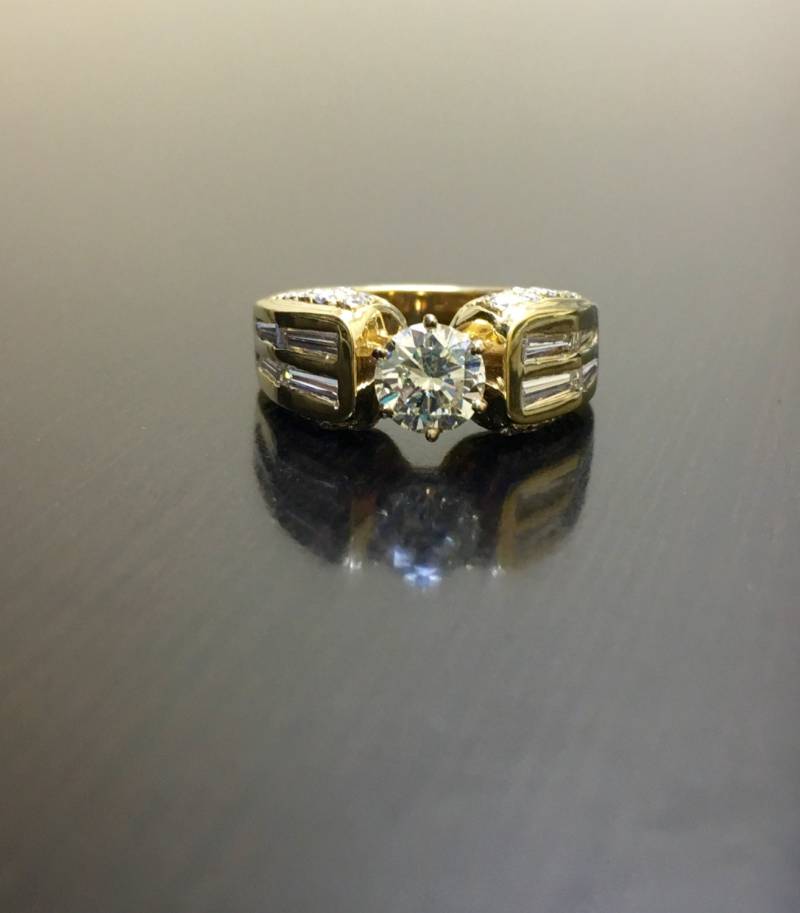 14K Gelb Gold Diamant-Verlobungsring - Art-Deco-14K Ehering Art-Deco-Diamant-Ring Baguette Diamant Art Deco Diamantring von DeKaraDesigns