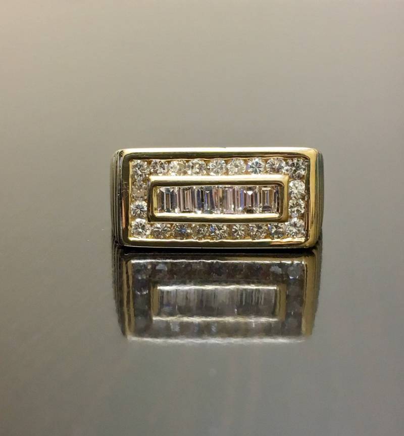 14K Gelb Gold Herren-Diamant-Ring - Herren Diamant Ehering Diamant-Ring Ring Diamantring von DeKaraDesigns