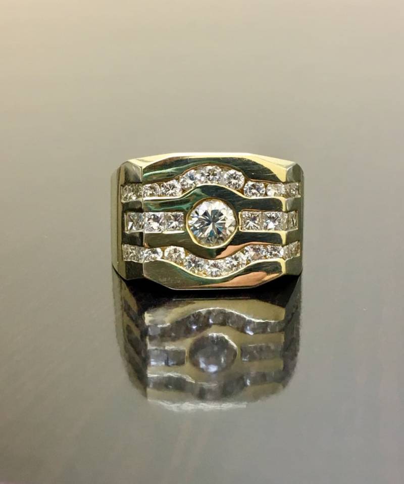 14K Gelb Gold Herren-Diamant-Ring - Herren Diamant Ehering Diamant-Ring Ring Diamantring von DeKaraDesigns