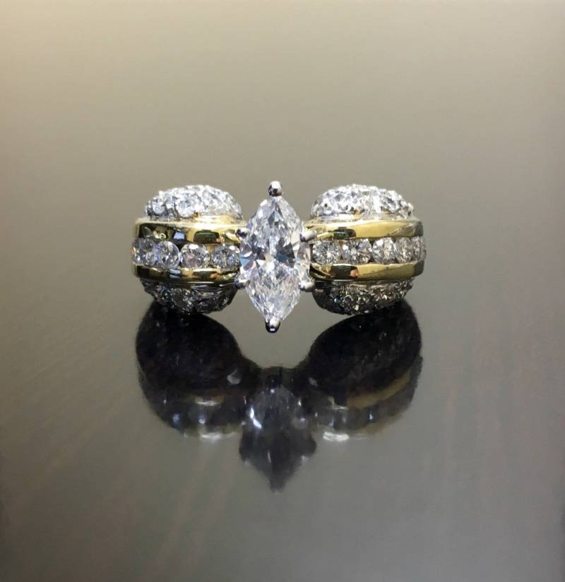 14K Gelb Gold Marquise Diamant-Verlobungsring - Diamant Ehering Art-Deco-Marquise Diamantring von DeKaraDesigns