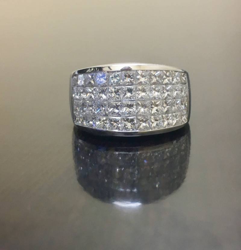 14K White Gold Prinzessin Schnitt Diamant Engagement Band - Unsichtbar Ehering Unsichtbares Diamant-Band von DeKaraDesigns