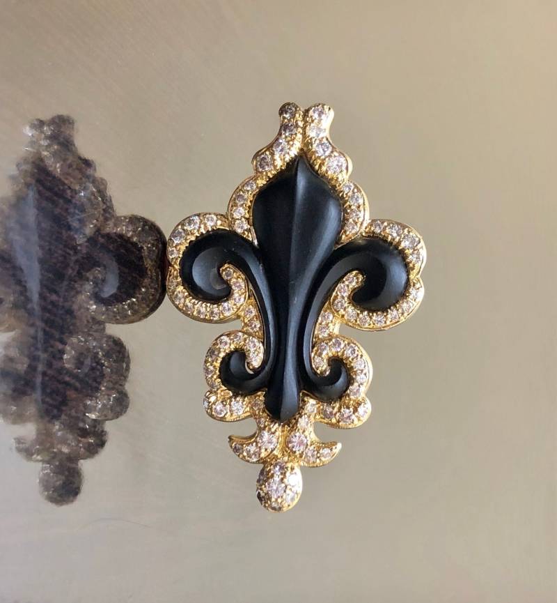 18K Gelb Gold Fleur De Lis Diamant Brosche - Onxy von DeKaraDesigns