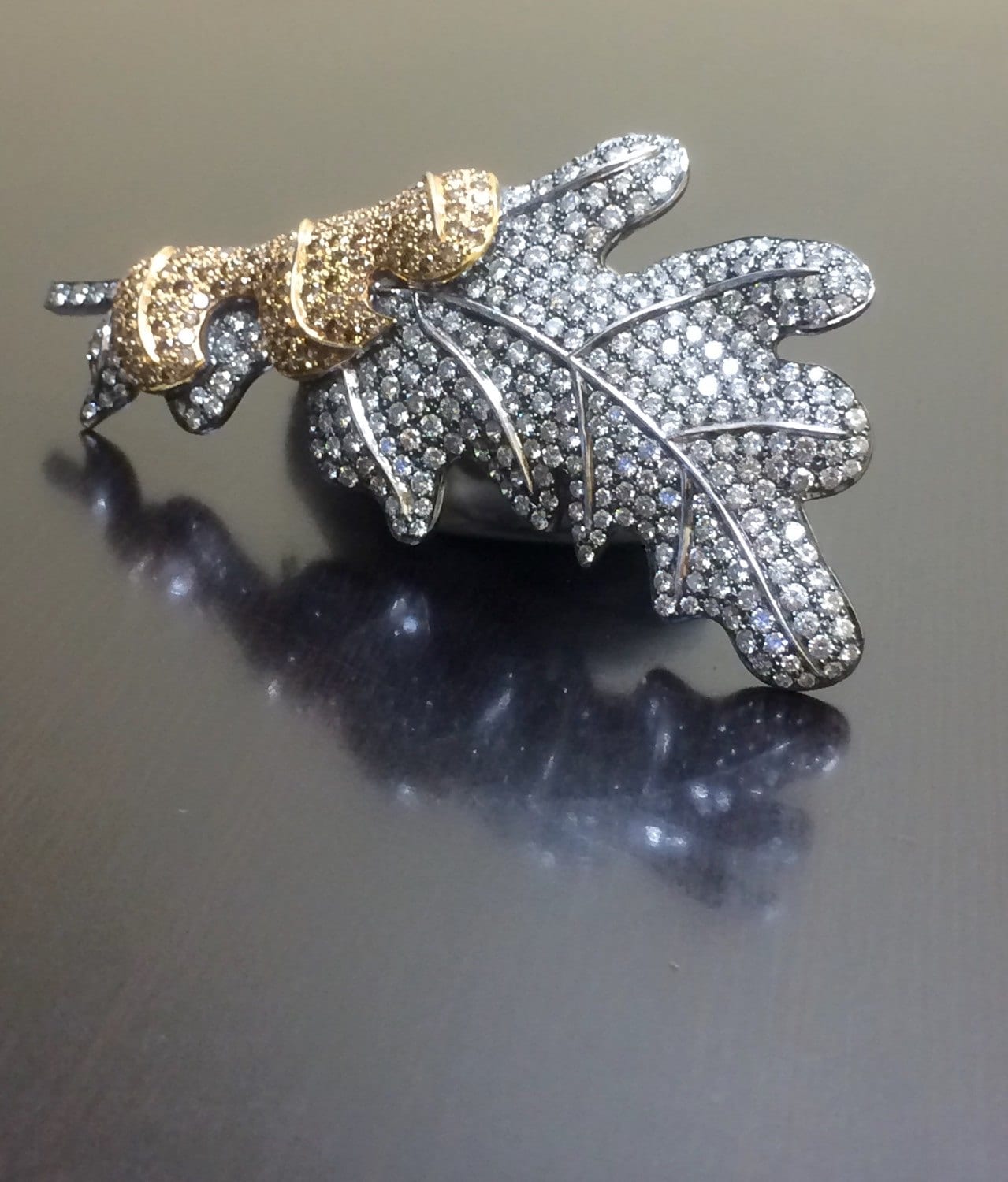 18K Weißgold Art-Deco-Diamant-Halskette - Art-Deco-18K Gold Diamant Anhänger 18 K Rose Brosche Handgemachte Blatt von DeKaraDesigns