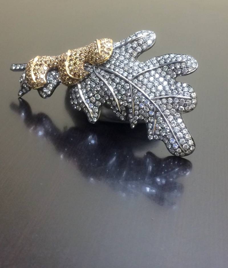 18K Weißgold Art-Deco-Diamant-Halskette - Art-Deco-18K Gold Diamant Anhänger 18 K Rose Brosche Handgemachte Blatt von DeKaraDesigns