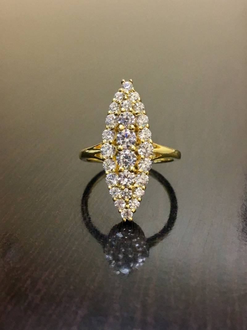 Art Deco 18K Gelb Gold Diamond Engagement Ring - Diamant Ehering Diamant-Ring von DeKaraDesigns
