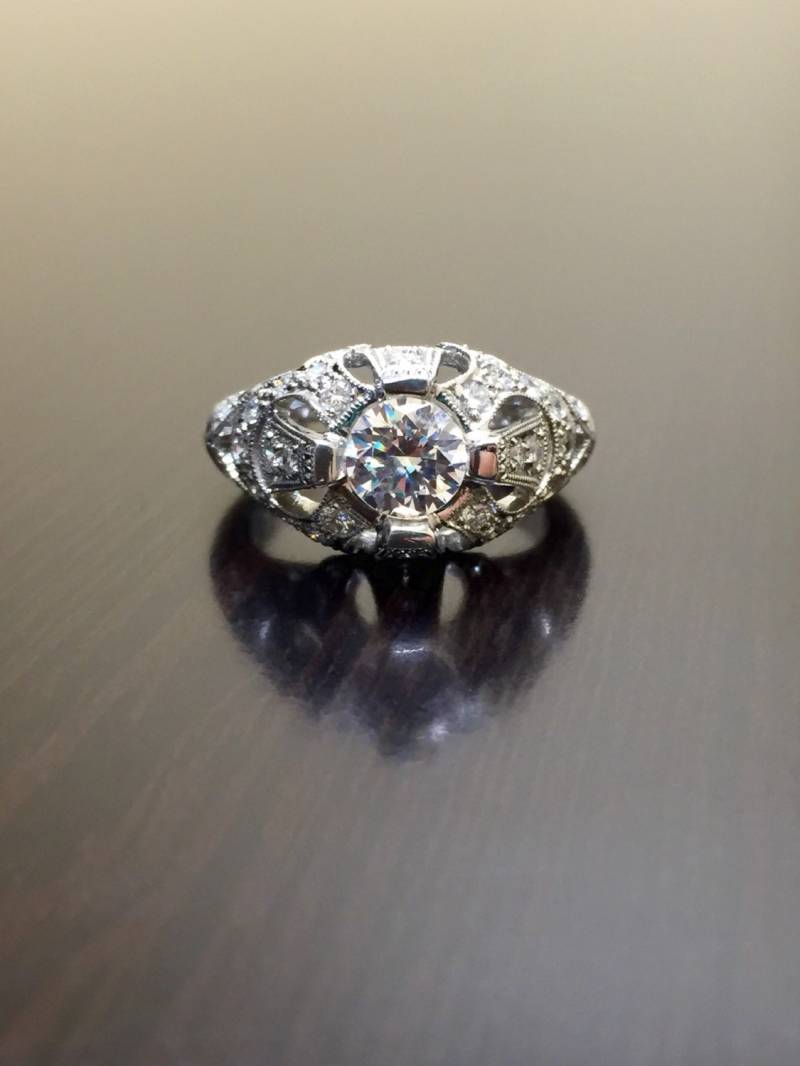 Art-Deco-Diamant-Verlobungsring - Gravur Platin Diamant Ehering Diamant-Ring Platin-Ring Art-Deco Montagering von DeKaraDesigns