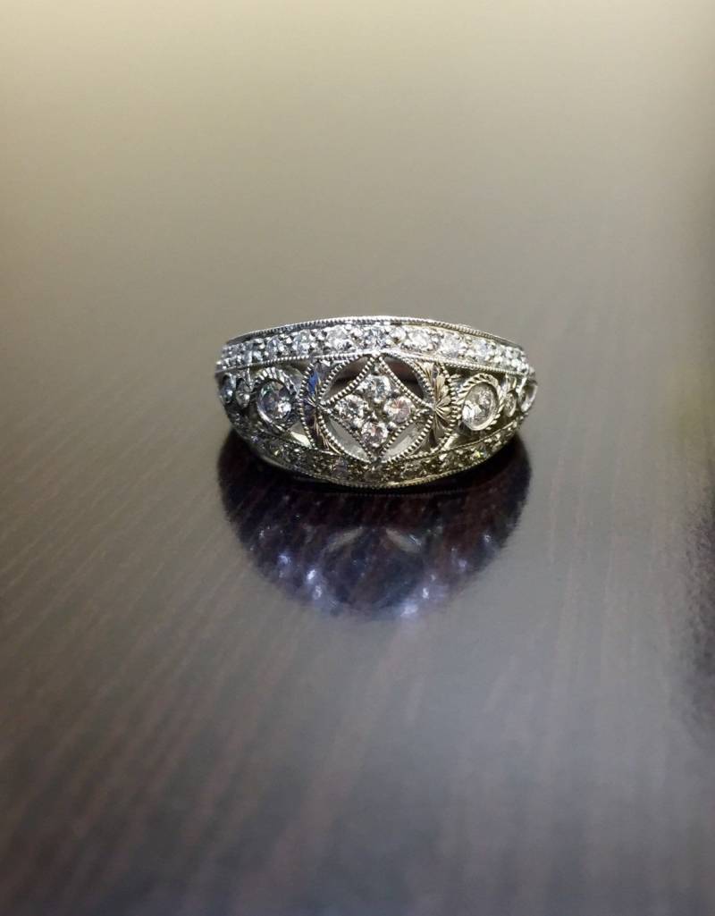 Art-Deco-Hand Graviert Platin Diamond Engagement Band - Diamant Eheringe Diamant-Band Schmuck von DeKaraDesigns