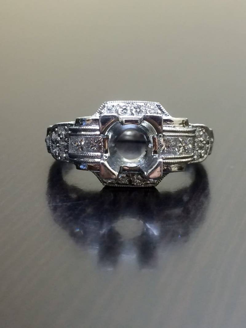 Art-Deco Platin Diamant Verlobungsring - Art-Deco-Hand Gravierte Ehering Graviert Platinring von DeKaraDesigns