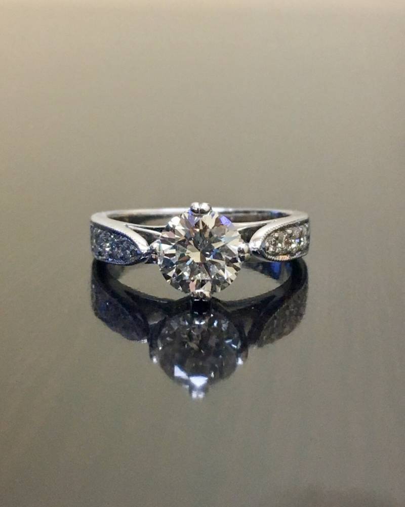 Art Deco Platin Diamant Verlobungsring - Ehering Solitär Ring Art-Deco-Diamant-Ring von DeKaraDesigns